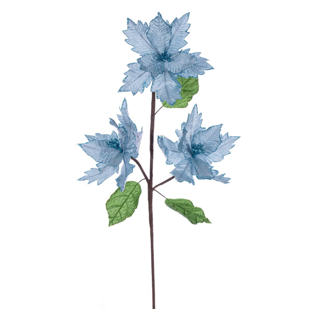 Vickerman 6" x 26" Velvet Trio Razor Poinsettia Stem.