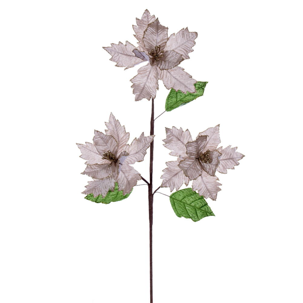Vickerman 6" x 26" Velvet Trio Razor Poinsettia Stem.