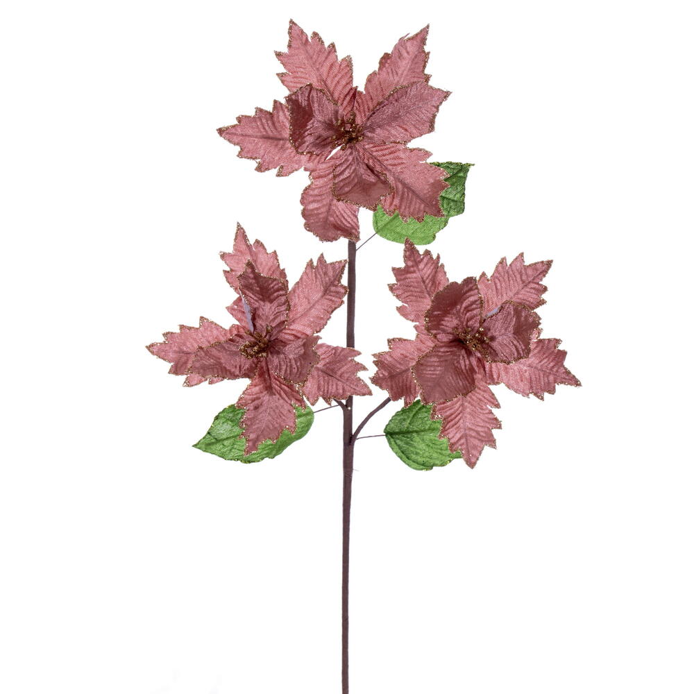 Vickerman 6" x 26" Velvet Trio Razor Poinsettia Stem.