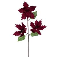 Vickerman 6" x 26" Velvet Trio Razor Poinsettia Stem.