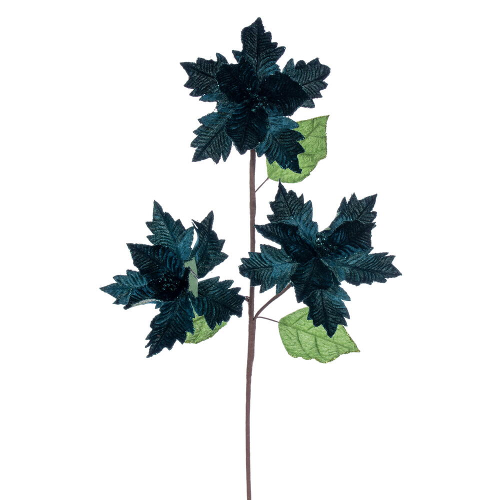 Vickerman 6" x 26" Velvet Trio Razor Poinsettia Stem.