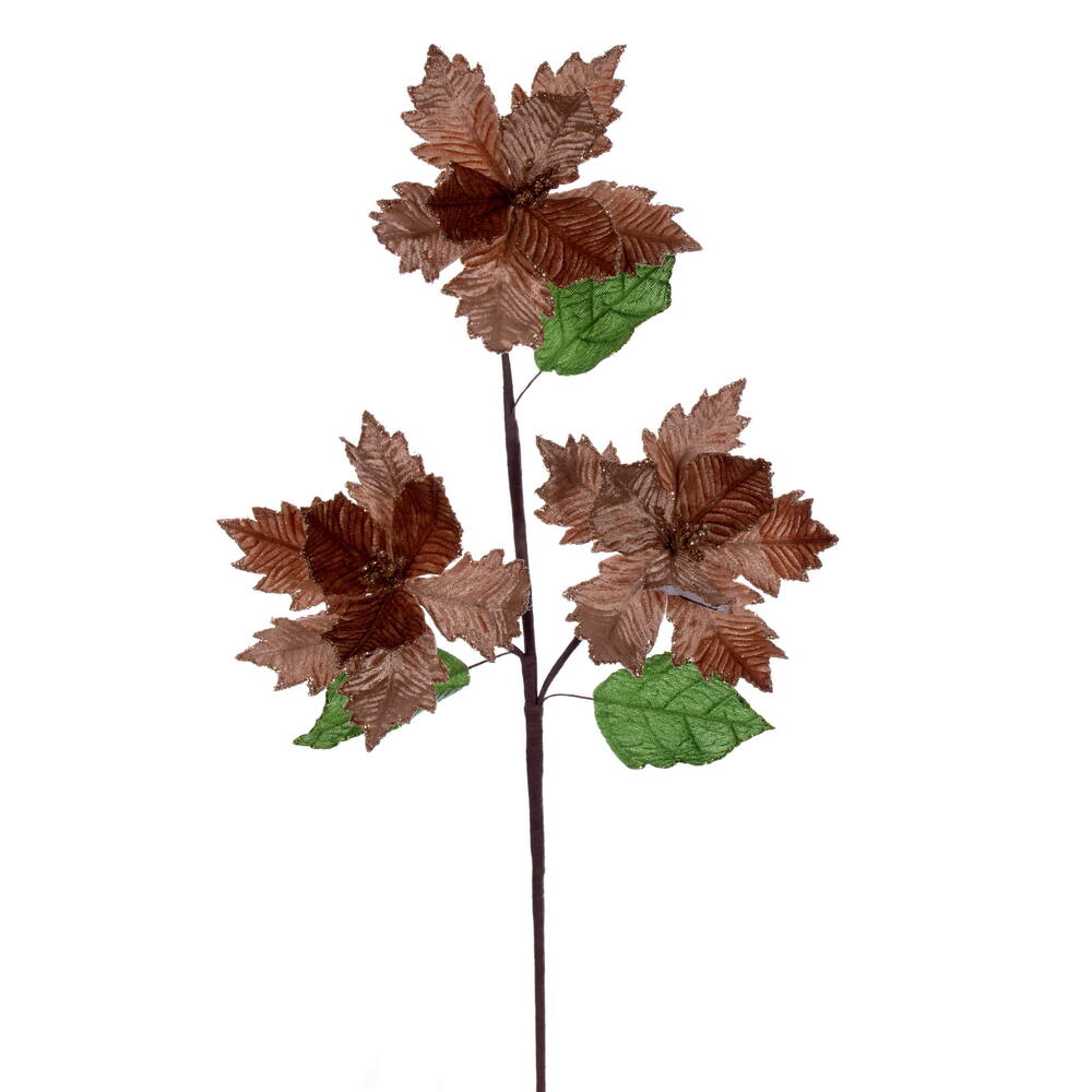 Vickerman 6" x 26" Velvet Trio Razor Poinsettia Stem.