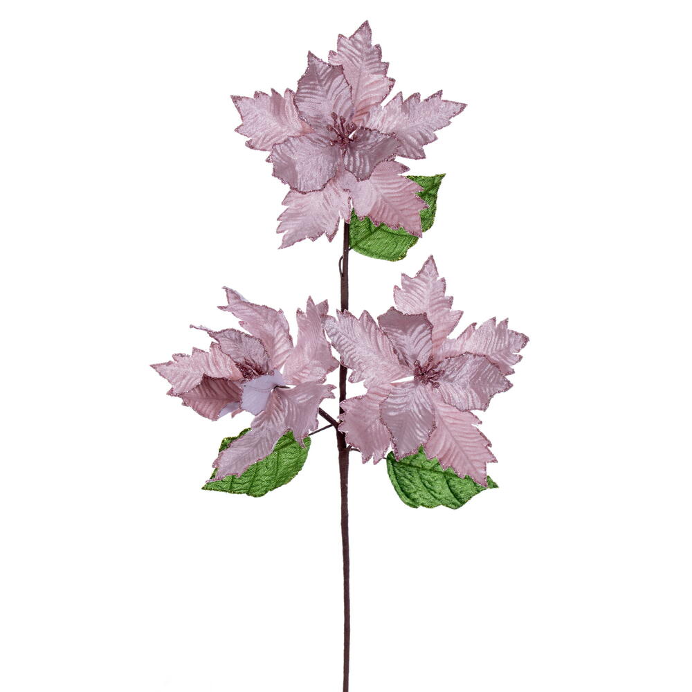 Vickerman 6" x 26" Velvet Trio Razor Poinsettia Stem.