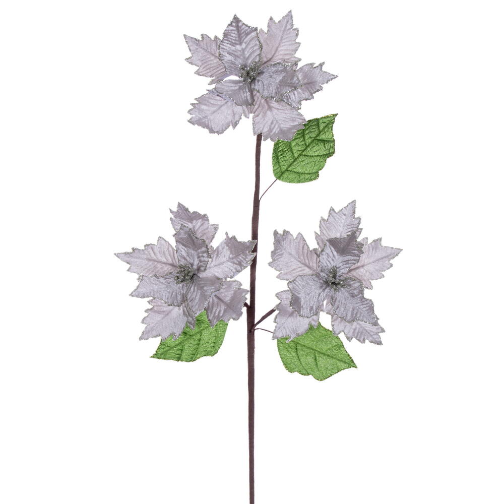 Vickerman 6" x 26" Velvet Trio Razor Poinsettia Stem.