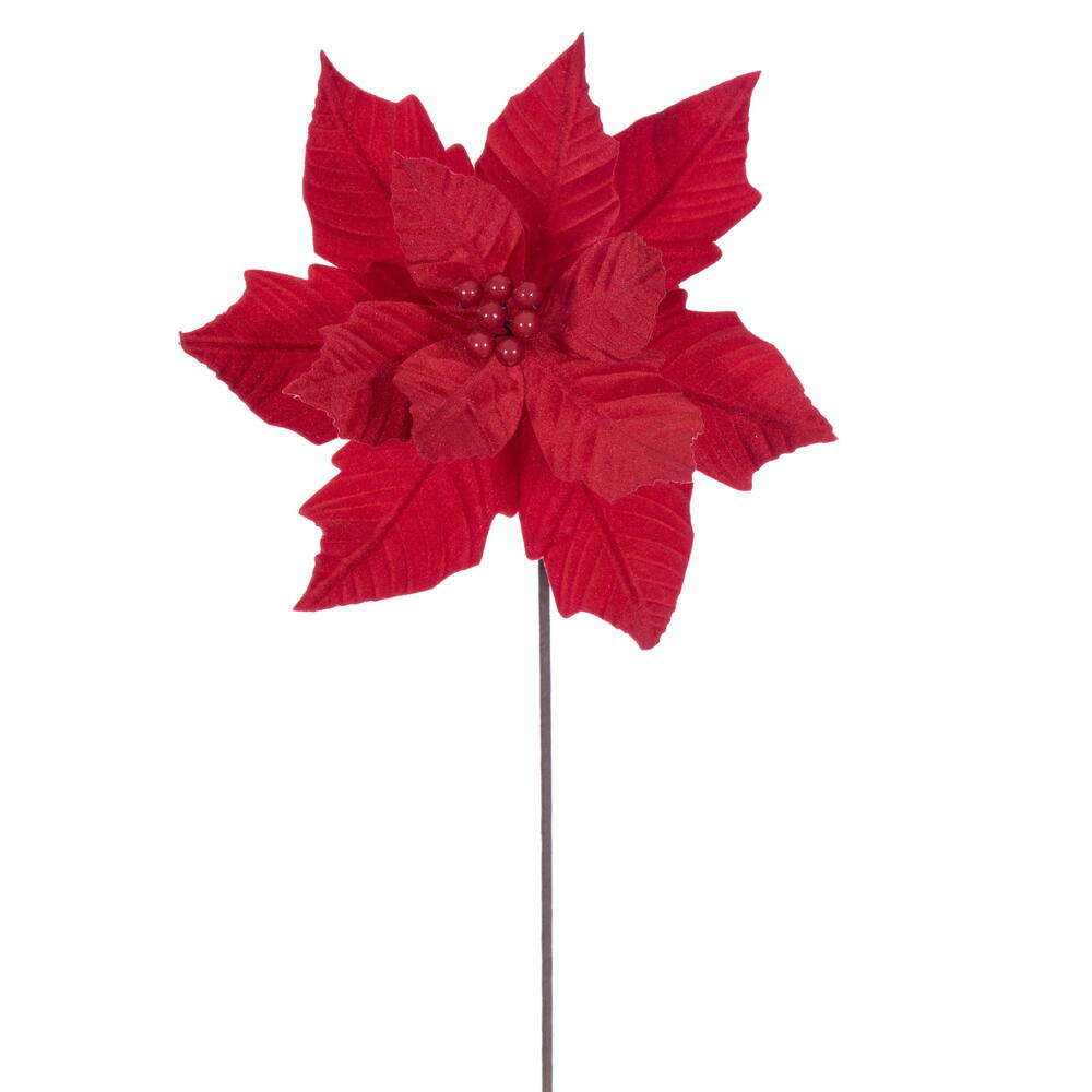 Vickerman 12" x 20" Velvet Razor Poinsettia Stem