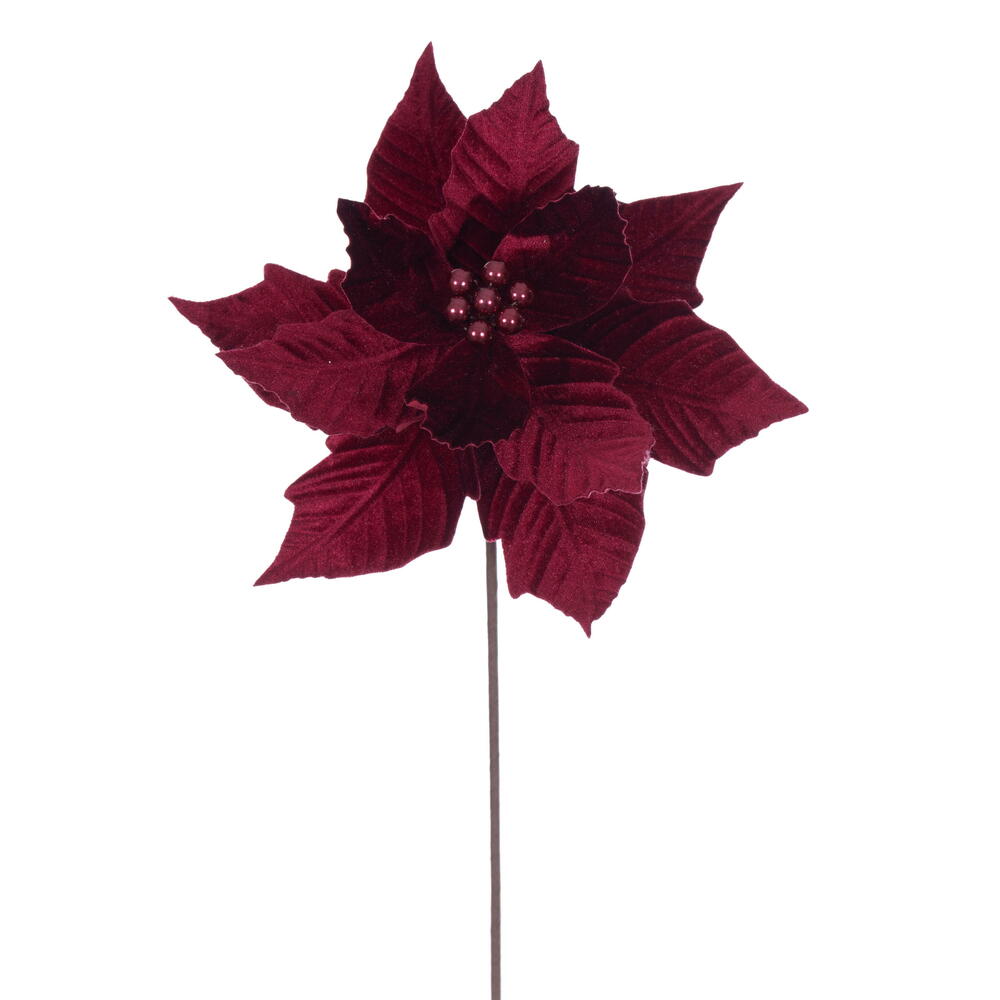 Vickerman 12" x 20" Velvet Razor Poinsettia Stem