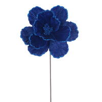 Vickerman 10" x 20" Velvet Bead Trim Magnolia Stem. Each magnolia features velvet material with bead accents, wired petals, and a wired paper-wrapped stem. The stem measures 20 inches and the flower head diameter is 10 inches. It includes three pieces per