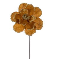Vickerman 10" x 20" Velvet Bead Trim Magnolia Stem. Each magnolia features velvet material with bead accents, wired petals, and a wired paper-wrapped stem. The stem measures 20 inches and the flower head diameter is 10 inches. It includes three pieces per
