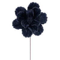 Vickerman 10" x 20" Velvet Bead Trim Magnolia Stem. Each magnolia features velvet material with bead accents, wired petals, and a wired paper-wrapped stem. The stem measures 20 inches and the flower head diameter is 10 inches. It includes three pieces per