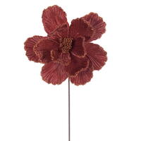 Vickerman 10" x 20" Velvet Bead Trim Magnolia Stem. Each magnolia features velvet material with bead accents, wired petals, and a wired paper-wrapped stem. The stem measures 20 inches and the flower head diameter is 10 inches. It includes three pieces per