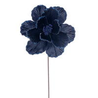 Vickerman 10" x 20" Velvet Bead Trim Magnolia Stem. Each magnolia features velvet material with bead accents, wired petals, and a wired paper-wrapped stem. The stem measures 20 inches and the flower head diameter is 10 inches. It includes three pieces per