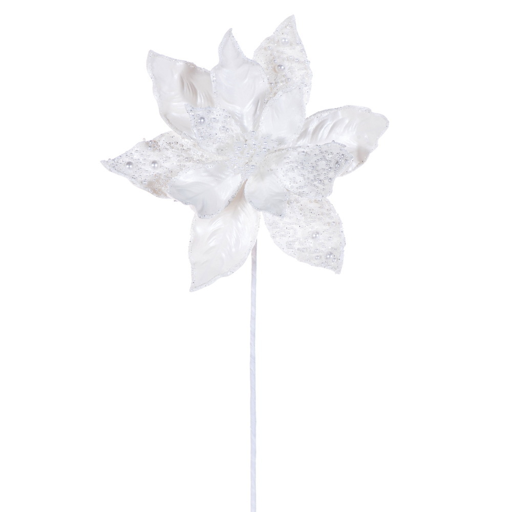 17" White Poinsettia Pearl 11" Flwr 2/Bg