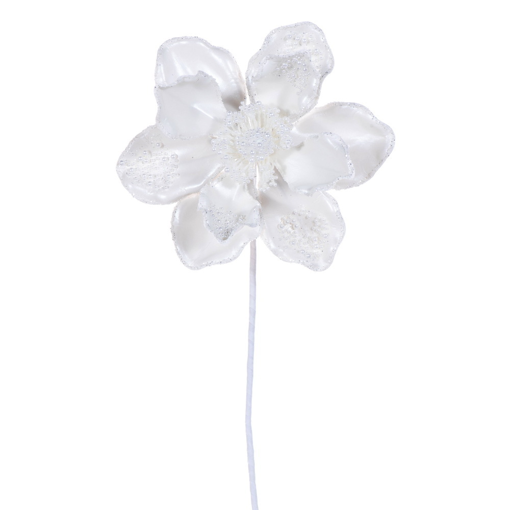 17" White Magnolia Pearl 8" Flower 2/Bag