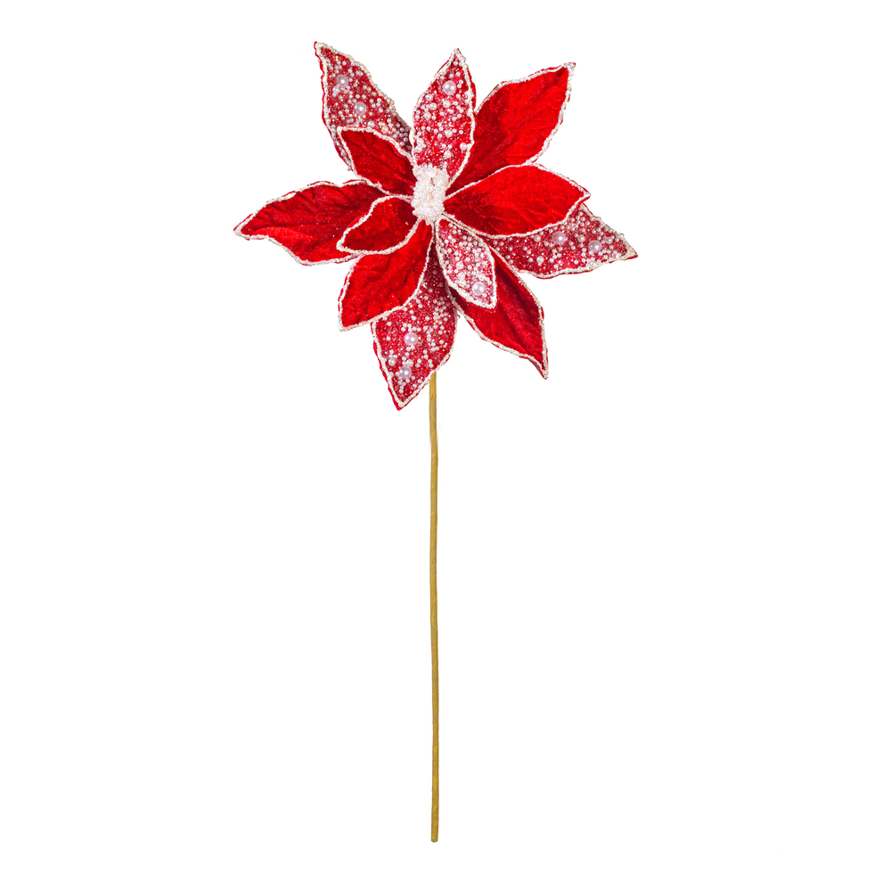 Vickerman 17" Velvet Pearl Poinsettia Stem