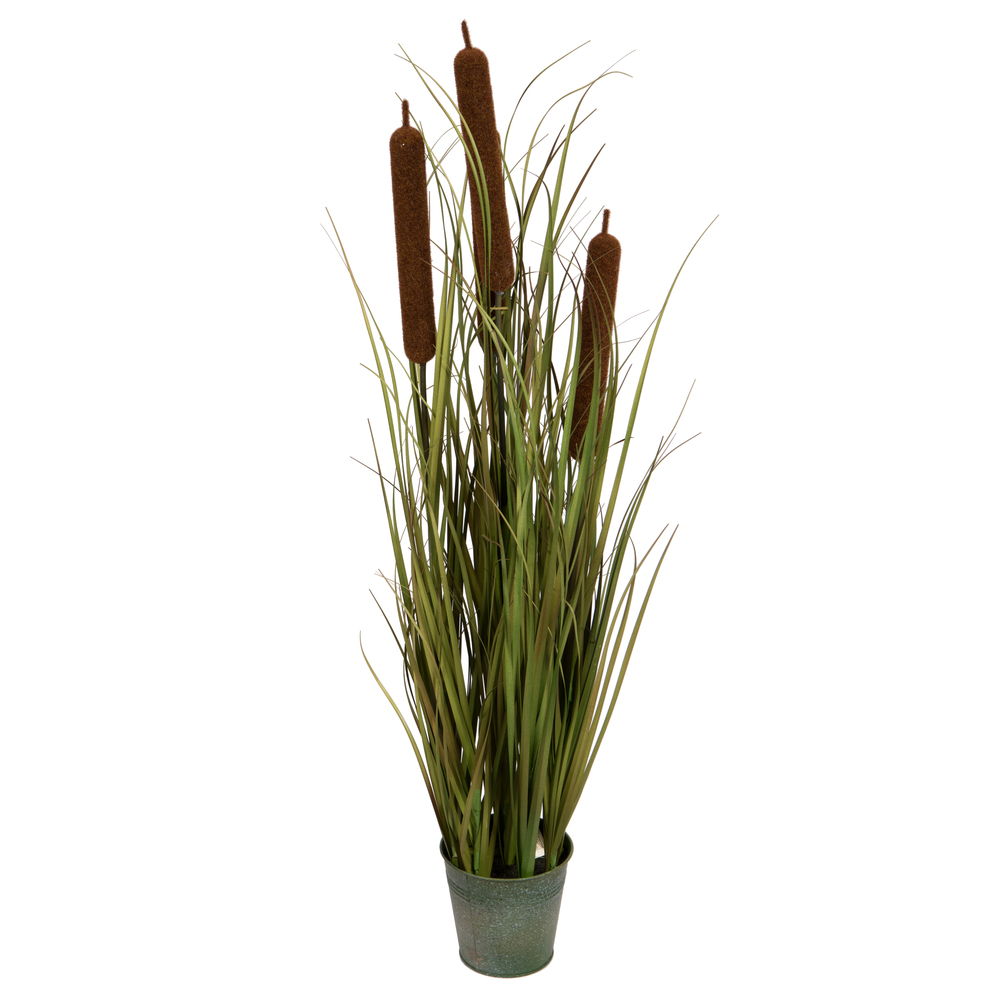 Vickerman Artificial Potted Green Grass with Cattails