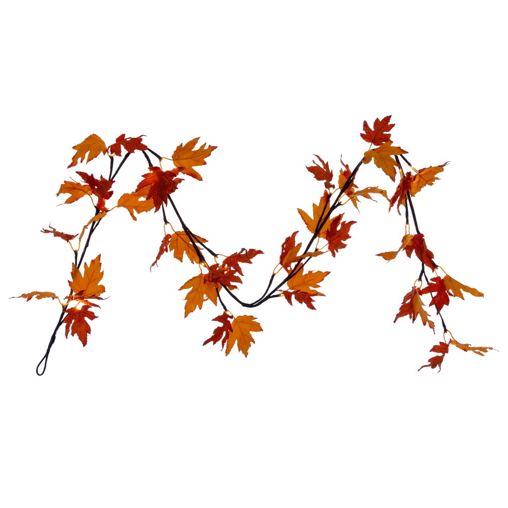 6' Orange Maple Leaf Garland LED 24WW