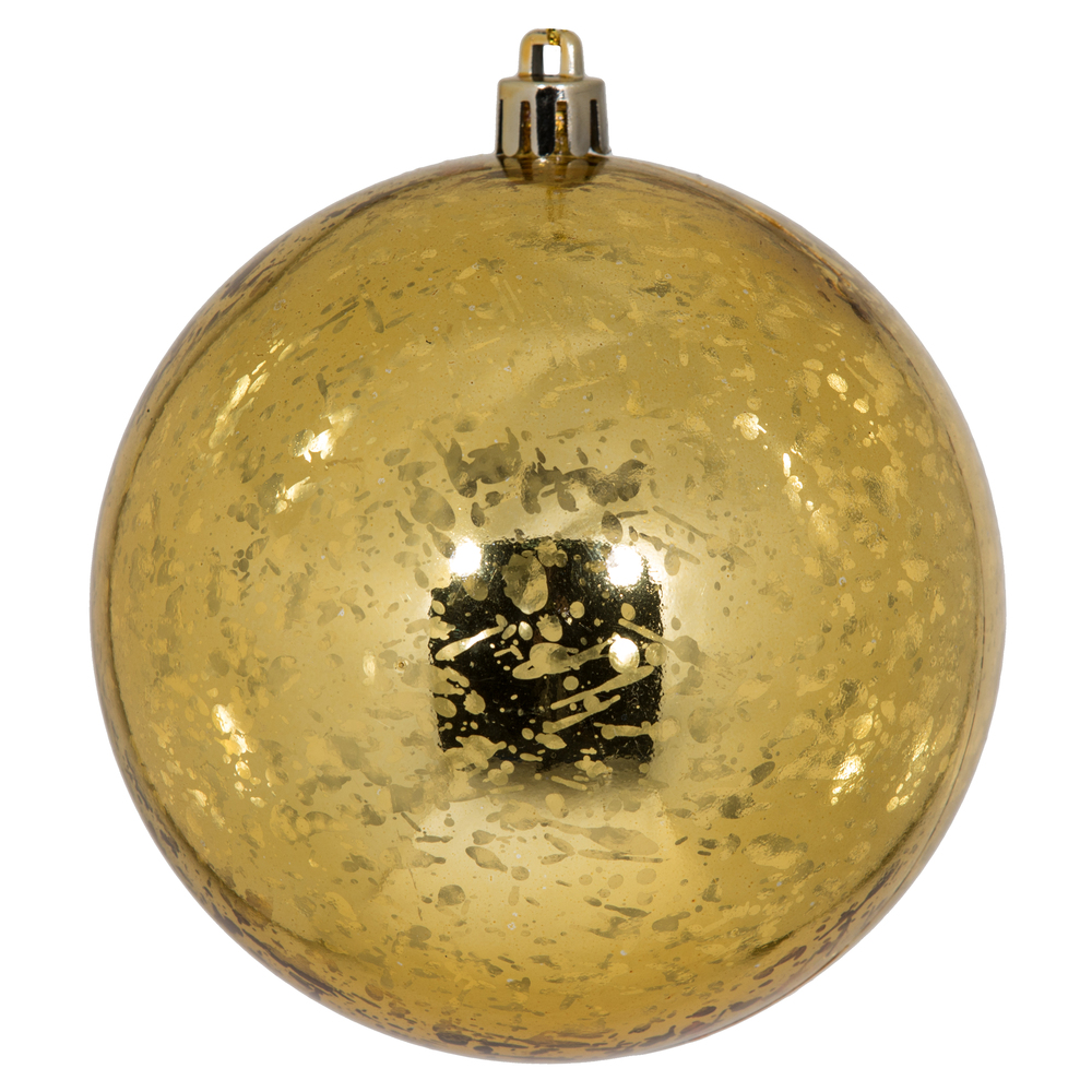 4 Inch Honey Gold Shiny Mercury Round Mardi Gras Ornament Shatterproof